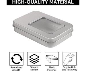 18 petites boîtes en tôle avec couvercle transparent, boîte de rangement rectangulaire, métal, boîte en métal sans charnières, petite boîte en métal avec couvercle pour boutons, cadeaux, argent, 10 x