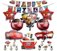 18 Pièces Décoration D'Anniversaire Cars, Comprend Bannière, 3D Ballons En Aluminium, Décoration De Cupcake, Convient Pour L[DA55]