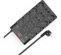 18 Power Strip Sockets With Switch (3680W/16A) And 2M Cable, Usb 4 Usb-A + 2 Usb-C (15W), 2100J Power Strip Surge Arrester And Surge, Electric Power Strip With Earth, Black