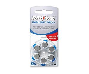 18 x Rayovac Implant Pro + Implant Cochlear 675 PR44 Piles pour appareils auditifs Bleu (= 3 x 6 blister)