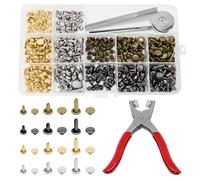 180 Pièces Rivets en Cuir Set, Double Rivet Goujons Tubulaires en Métal | 12, 8, 6 mm Leather Rivets avec 3 Pièces Outil de Fixation et Punch Pince, pour Artisanat en Cuir, 4 Couleurs