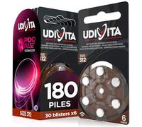 180 Piles Auditives Udivita Taille 312 PR41 Marron - 30 Blisters de 6 Piles