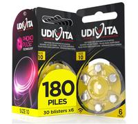 180 Piles Auditives Udivita Technologie Phono Pulse Taille 10. - 30 Blisters de 6 Piles