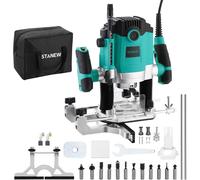 1800W,STANEW à bois 10000-28000RPM avec Sac en Toile, Défonceuse Affleureuse électrique avec Set de 12 fraises à défoncer,7 Vitesses Variables 3 Pince