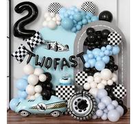 180PCS Décoration Anniversaire Voiture de Course 2 Ans Garçons Rouge Noir Blanc Guirlande de ballons Voiture Ballons avec Ballon en Aluminium de Course Drapeaux et Pneus pour Garçons Baby Shower