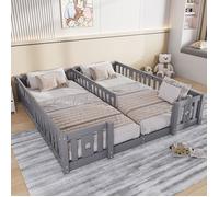 180x200 cm Lit au sol enfant avec Barriere,Lit inspiration Montessori enfant,Lit bébé clôturé,Pin massif,Gris (avec lattes)