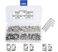 184 Piéces T Nuts Écrous en T M3 M4 M5 T-Slot Nuts Assortiment Kit en Acier au Carbone Nickelé avec 4 Clés Allen pour 20 Séries Profilé en Aluminium