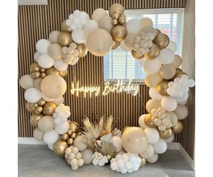 185 pcs Kit Arche Ballon Anniversaire Blancs Sable avec Ballons Dorés Métalliques pour Baby Shower Anniversaire Mariage Décoration