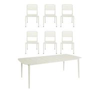 1898 Table à manger Marsala 208x100 cm + chaise Messina 6 pièces. blanc cassé