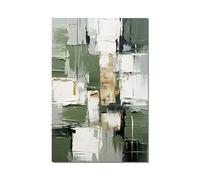 18meng Art Tableau Mural Grand XXL pour Chambre à Coucher Tableau Abstrait Peinture sur Toile Blanc et Vert Doré Images sur Toile Moderne 1 Pièce Pour Decoration Murale Salon 60x100 cm Sans Cadre