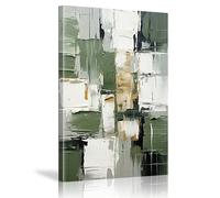 18meng Art Tableau Mural Grand XXL pour Chambre à Coucher Tableau Abstrait Peinture sur Toile Blanc et Vert Doré Images sur Toile Moderne 1 Pièce Pour Decoration Murale Salon 50x70 cm Avec Cadre