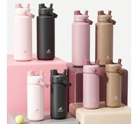 18oz/26oz/32oz/40oz Bouteille d'eau isotherme avec couvercle à paille et bec 2-en-1, garde les boissons glacées, étanche, bouteille en acier inoxydable à double paroi pour le fitness, les sports, l'éc
