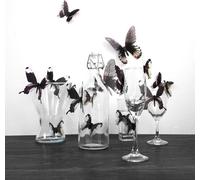 18pcs Papillon 3D transparent autocollant mural PVC style européen américain couleur pâte décorative - jaune