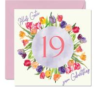 19ème carte d'anniversaire pour femme - Bouquet de tulipes aquarelle - Joyeux anniversaire pour femme de 19 ans, fille, tante, 145 mm