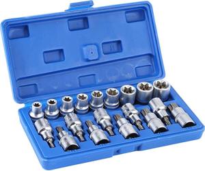 19Pcs/Set 1/2in Drive Star Hex Socket Bit Kit E Type Male Female Car Repairing Tool