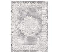 1A2T - Tapis Salle a Manger Gris 240x340 cm - Grand Tapis Salon Moderne Design Oriental Style - Tapis à Poils Ras Rectangulaire idéal pour la Salle à Manger, 3582