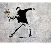 1art1 Banksy Poster Le Lanceur de Fleurs, Graffiti Art Urbain Affiche Reproduction 50x40 cm
