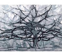 1art1 Piet Mondrian Poster Impression sur Toile l'arbre Gris, 1912 Affiche Murale XXL Encadrée | Tendue sur Cadre en Bois | Tableau 80x60 cm