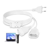 1M Câble d’Extension Double Tête Européenne avec Prise Plate, 2 en 1 rallonge d'alimentation, Cordon d’Extension Compatible avec Les Prises Européennes, Rallonge Electrique Plate Euro, Blanc