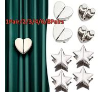 1Paire/2/3/4/6/8Paires Boucles Magnétiques en Forme de Cœur pour Rideaux, Boutons Magnétiques Adhésifs pour Rideaux de Porte Occultants, Fermeture Magnétique Amovible pour l'Étanchéité des Écarts et l