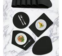 1pc/4pcs/8pcs Dessous de verre noir de haute qualité de différentes formes (rond/carré/larme/éventail) pour table à manger maison, cuisine, restaurant occidental, fête de festival et décoration de ban
