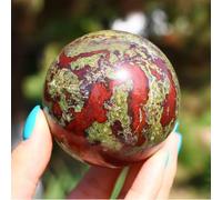 1pc Dragon Blood Stone Sphere for Home Decor, Green Rock Quartz Crystal Ball Sculpture Figurine for Fengshui, Divination,Gifts,80~85mm