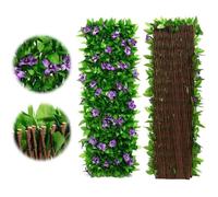 1pc Haie Artificielle avec Fleurs, clôture d'intimité Extensible, Panneaux de Treillis de Jardin avec Feuilles, clôture de Label