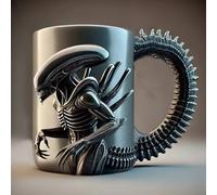 1PC Nouvelle tasse Xenomorph 3D à transfert thermique plat, tasse à café extraterrestre pour la maison et le bureau noir