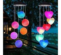 1pc solaire Grain de riz boule blanche/coeur carillon éolien lumière extérieure étanche couleur changeante LED lampes suspendues pour la décoration de jardin à la maison