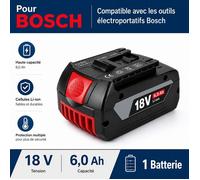 1PCS Batterie 18V 6 0Ah Li-Ion Compatible pour Bosch Batterie de Remplacement Haute Capacité pour Outils Électroportatifs