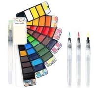 1Pièces Peinture Aquarelle Voyage Solide Aquarelle Peinture Pliable 42 couleurs avec 4 pièces brosses,kit de dessin sur le terrain,Palette Aquarelle portable pour enfants, adultes et débutants G