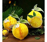 1set/3sets/6sets Décorations de balles en nid d'abeille citron - Ornements suspendus en papier jaune 3D avec découpes de tranches et de fleurs, fournitures de fête à thème d'agrumes d'été pour enterre