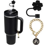 1Set Bouchons de paille en silicone à la mode avec breloques lettres, couvre-pailles fleurs mignons pour tasses de 40&30 oz, bouchon de paille anti-poussière de 0,4 pouce, embouts de paille réutilisab