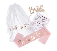1set Poule Fête Fournitures Ensemble Mariée À Être Ceinture Voile De Bandeau Diadème Tatouages douche Nuptiale Décoration Mariage Faveurs Bachelorette Pour Fête(Color 1)