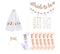 1set Poule Fête Fournitures Ensemble Mariée À Être Ceinture Voile De Bandeau Diadème Tatouages douche Nuptiale Décoration Mariage Faveurs Bachelorette Pour Fête(Color 4)