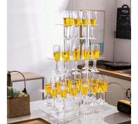 1SET Présentoir à Champagne de Fête 2-Étages/3-Étages en Acrylique Transparent Épaissi Tour de Champagne Support pour Verres à Vin et Verres à Pied Convient pour Mariage Fête Rassemblement D,C,B,A,EPM