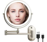 1x/10x Magnifying Mirror Illuminated Wall Mounted 360° Swivel 3 Colours Brightness And Colour Temperature Adjustable Usb Rechargeable For Dressing Table Bathroom