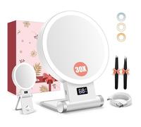 1X/30X Miroir Grossissant avec Lumière Affichage La Batterie Support 4-en-1 Double Face 3 Couleurs Réglables 2000mAh Pinces
