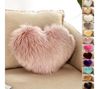 1x Coeur Taie d'oreiller 40x50cm, Peluche Moelleux Coussin Housse de Coussin Décoratif Coussin Canapé Avec Remplissage Et Housse, Rose