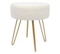 1x Crème/Or H41 x D35cm Rond Repose-Pieds en Boucle Ottoman Tabouret Pouf Siège