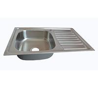 1x évier inox brossé de cuisine à un 1 bac en acier inoxydable 304 carré lavabo de cuisine égouttoir 80x50x17