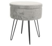 1x Gris/Noir H45 x D36cm Rond Repose-Pieds de Rangement en Velours Ottoman Siège