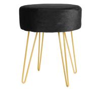 1x Noir/Or H40 x D35cm Rond Repose-Pieds en Velours Ottoman Tabouret Pouf Siège