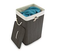 1x Panier à linge bambou, corbeille linge pliante, 83L, sac intérieur coton, 65,5 x 43,5 x 33,5 cm, noir