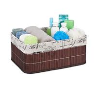 1x Panier, revêtement en tissu, bambou, rectangulaire, corbeille, panier salle de bain 16,5x38x28,5 cm, marron
