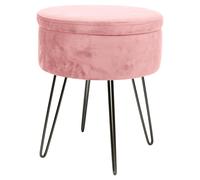 1x Rose/Noir H45 x D36cm Rond Repose-Pieds de Rangement en Velours Ottoman Siège