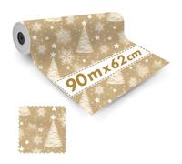 1x Rouleau de Papier Cadeau Kraft avec Sapins Blancs 62cm x 90m - Papier d’emballage pour Noël, Papier d’emballage de Noël, Recyclé