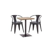 1x table de bistrot 2x chaise HWC-H10d noir gris table marron clair