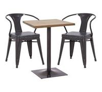 1x table de bistrot 2x chaise MENDLER HWC-H10d noir gris table marron clair G