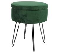 1x Vert/Noir H45 x D36cm Rond Repose-Pieds de Rangement en Velours Ottoman Siège